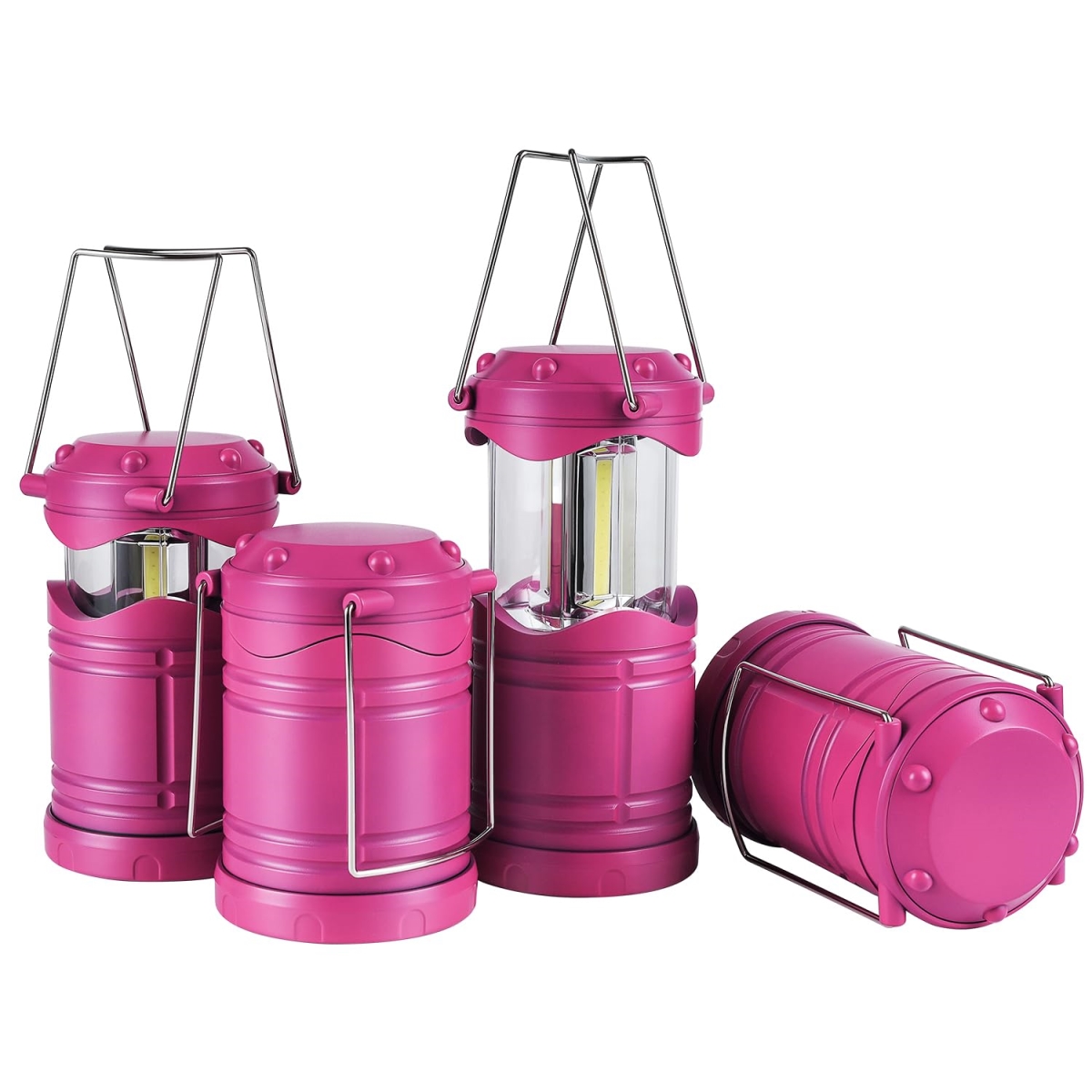 NT87757 Lichamp LED Camping Lantern, Battery Powered, Portable Collapsible Hanging Light, Pink - Pack of 4