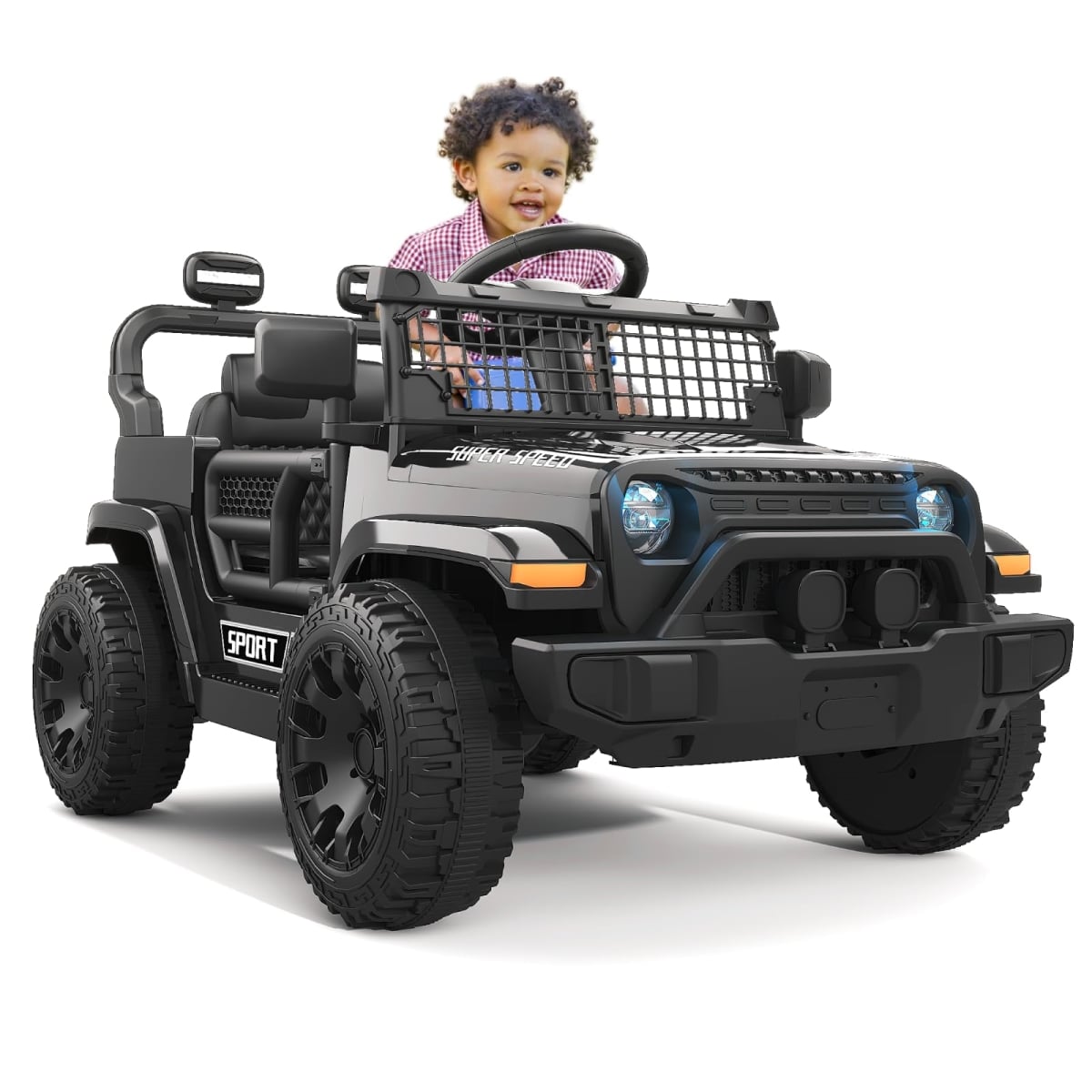 NT87816 12V Ride On Truck Car with Parent Remote Control, Spring Suspension, LED Lights & Music Player, Black