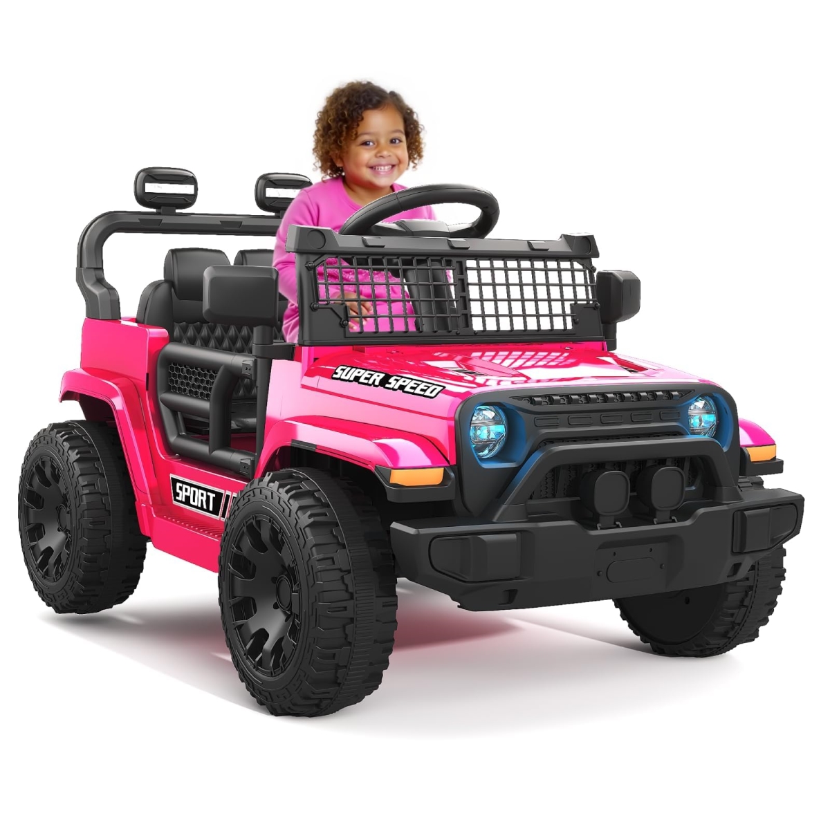 NT87817 12V Ride On Truck Car with Parent Remote Control, Spring Suspension, LED Lights & Music Player, Pink