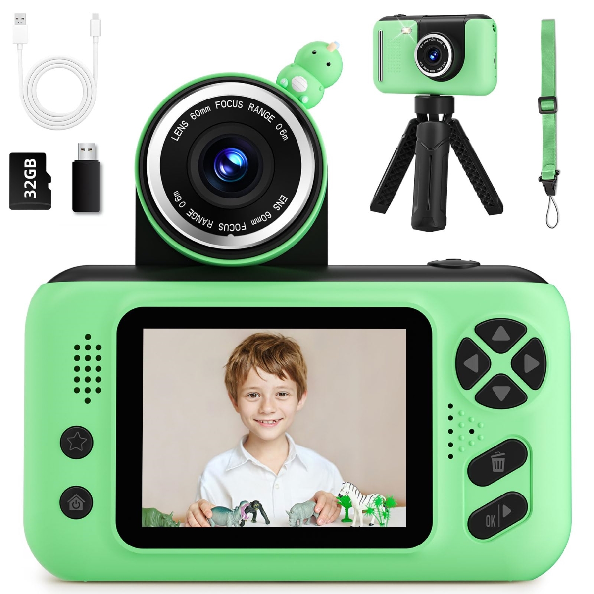 NT87841 Kids Camera with 32GB SD Card, Green
