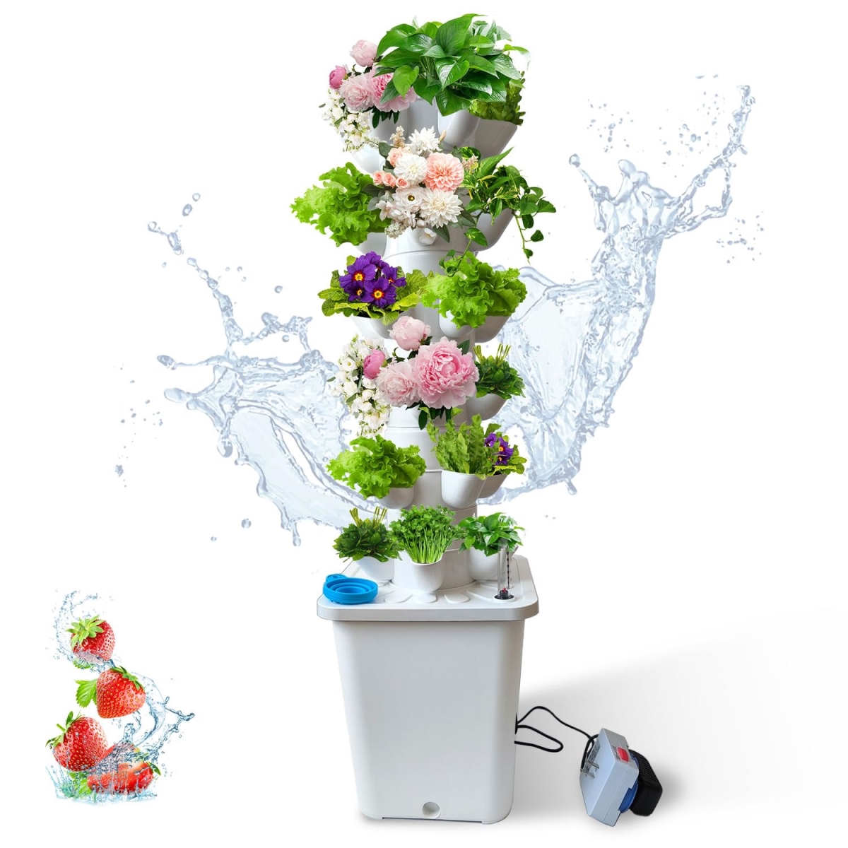 NT87904 30 Pots Hydroponics Tower, Vertical Planter with Timer Automatic Watering
