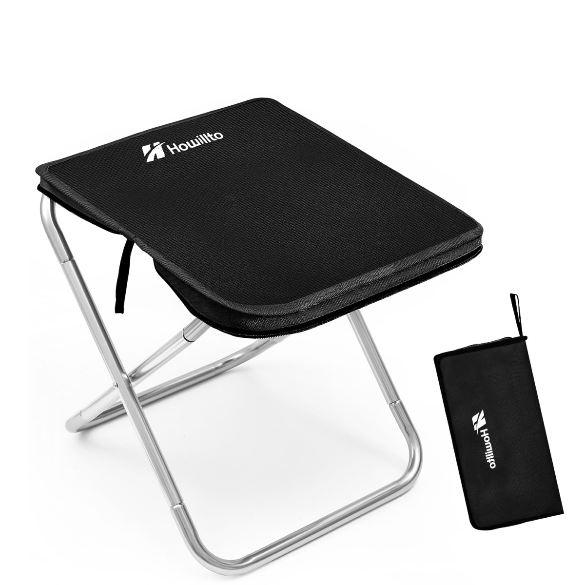 NT87969 Camping Stool, 16in Tall Portable Folding Stool with Carry Bag, Ultralight Chair for Adults, Holds 280 lbs, Black
