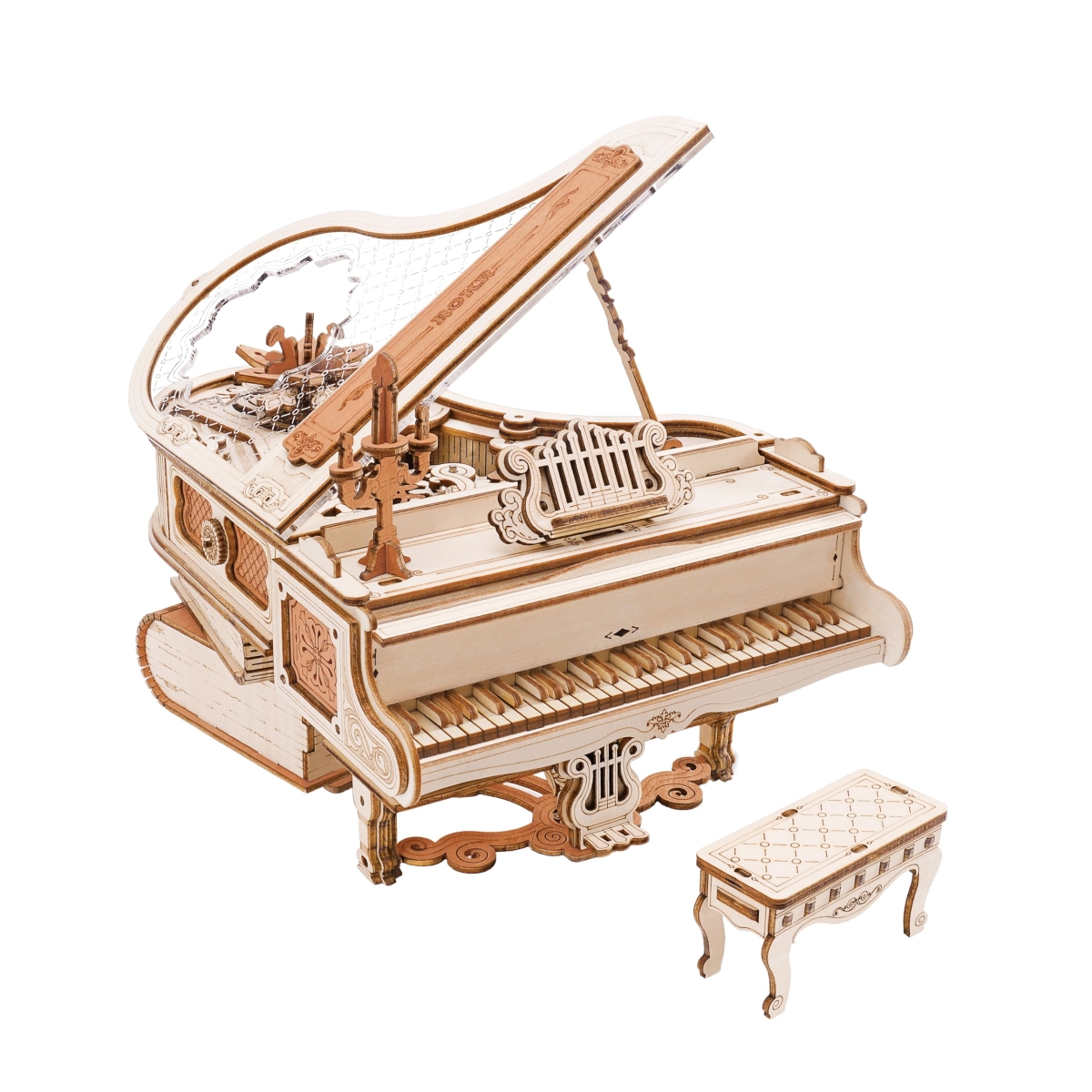 NT83802 ROKR 3D Wooden Puzzle Piano Model Kit 1-20 Scale Music Box - 223 Piece
