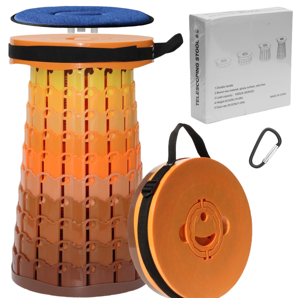 NT84019 ALEVMOOM 2025 Upgraded XXL Collapsible Stool with Cushion, Portable & Lightweight, Adjustable Height 50cm