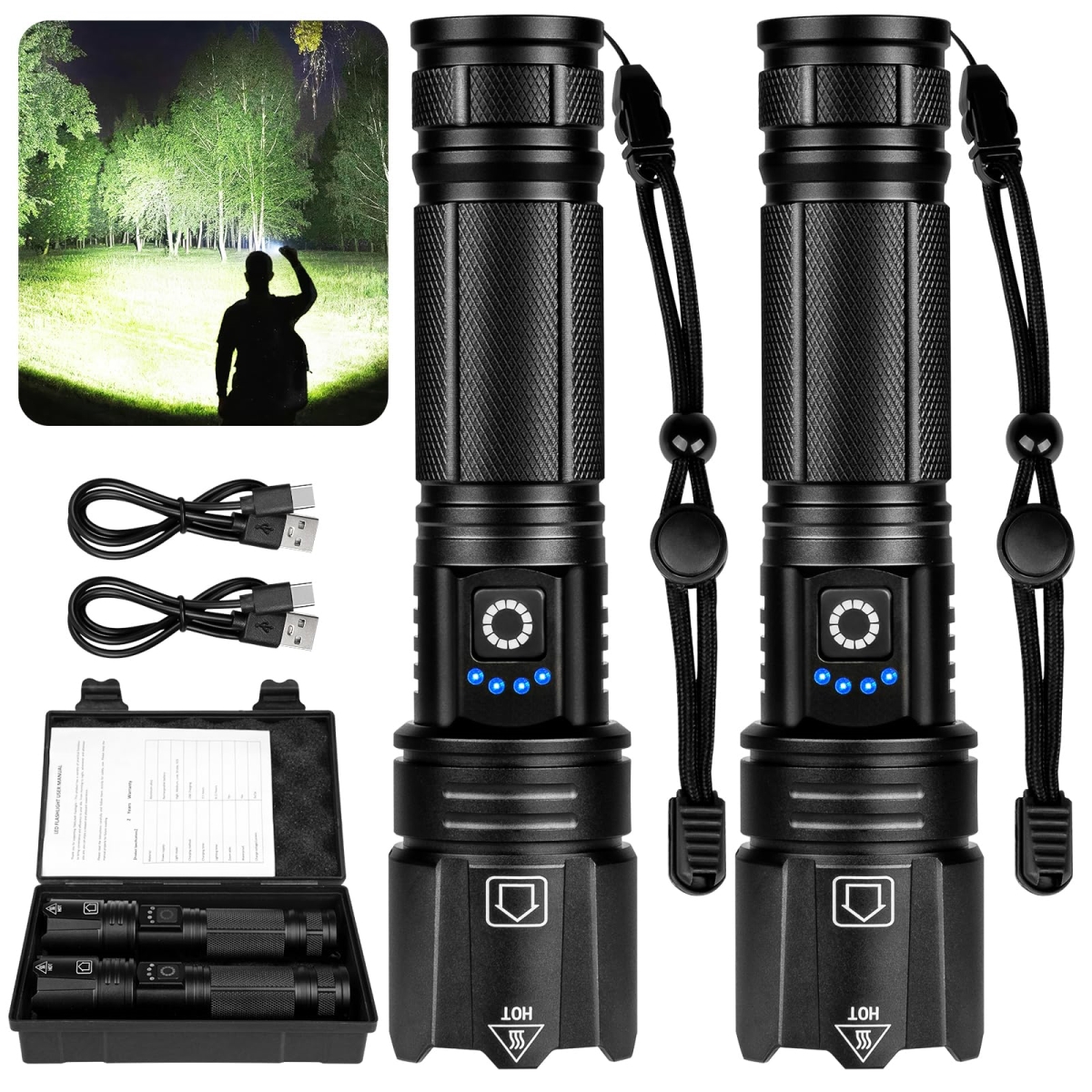 NT84147 Rechargeable LED 4000 High Lumens Flashlights - Pack of 2