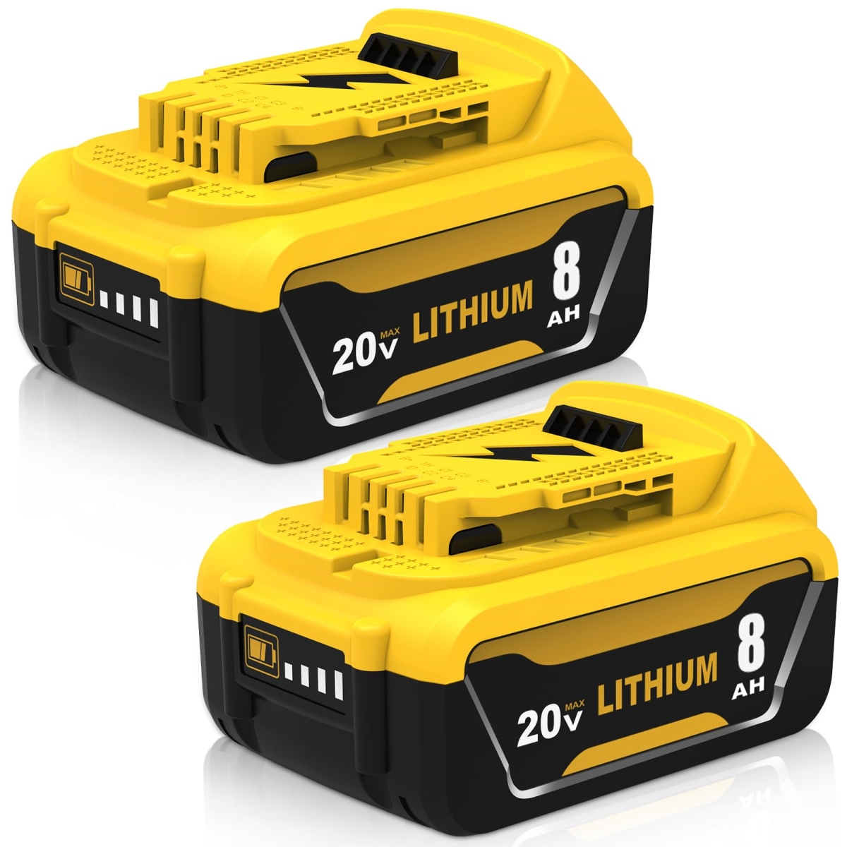 NT84274 8.0Ah Replacement for Dewalt 20V Lithium-ion Battery, Yellow - Pack of 2