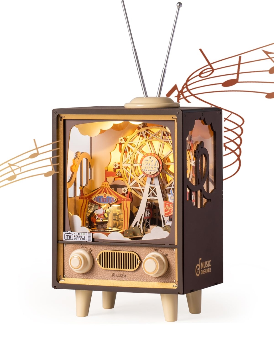 NT84324 Rolife 3D Wooden Puzzle DIY Book Nook Kit Ferris Wheel Music Box Model Building Set with LED