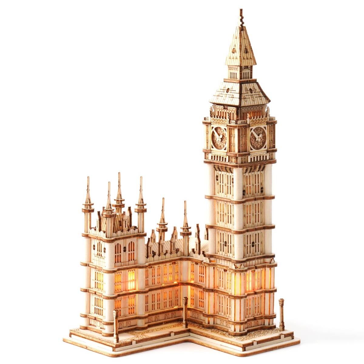 NT84348 ROBOTIME 3D Puzzle Wooden Craft Kit with LED Light, Big Ben Model