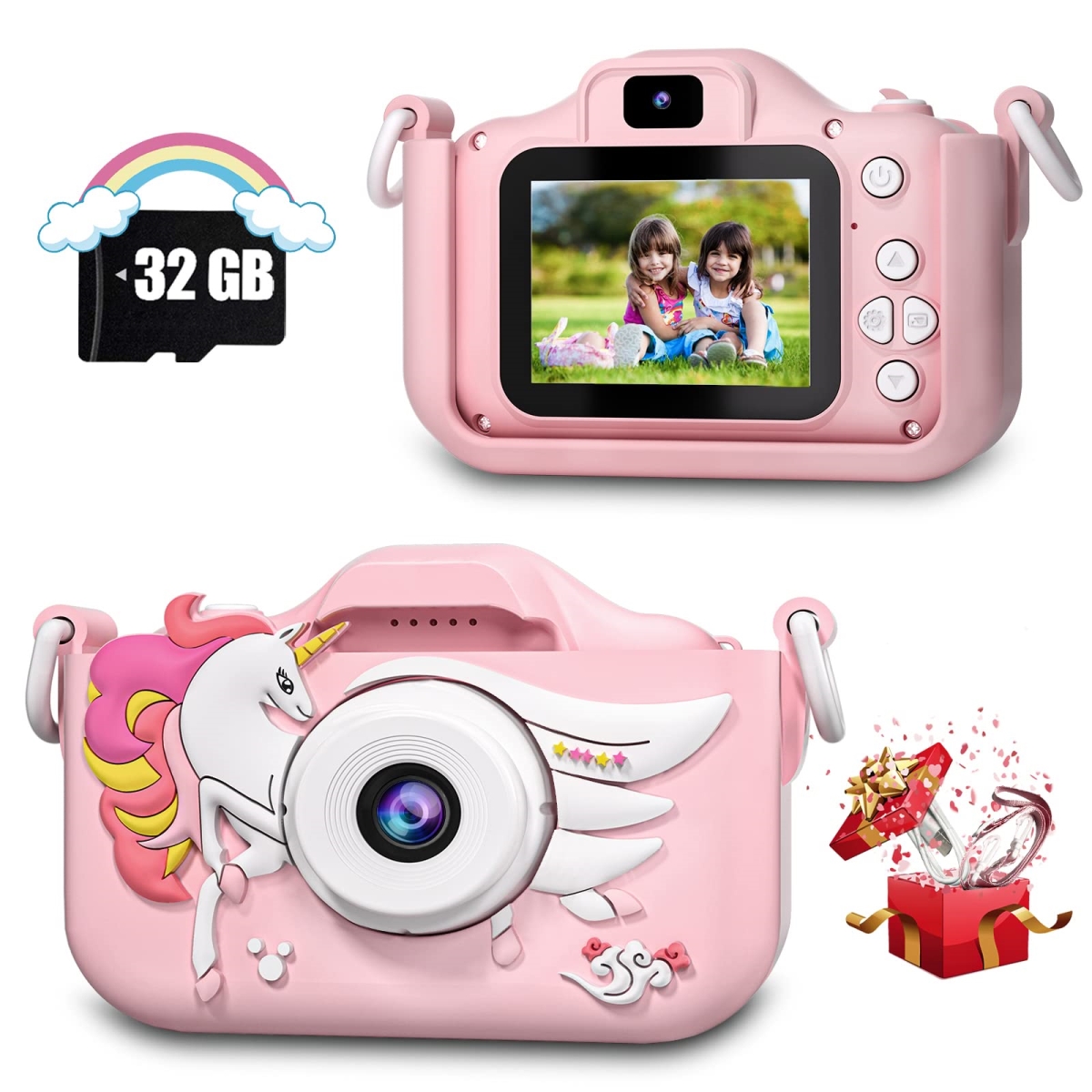 NT84698 Kids Camera with Video, Selfie, 32GB SD Card, Pink