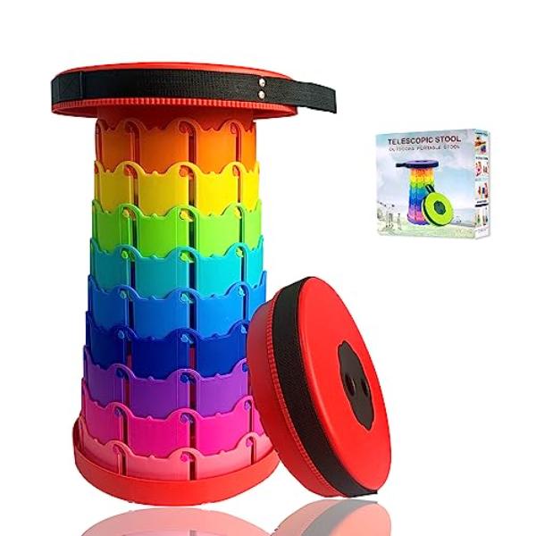 NT84762 Jakuva Upgraded Camping Stool, Retractable Folding, Collapsible Telescoping Portable Stool, Rainbow Color