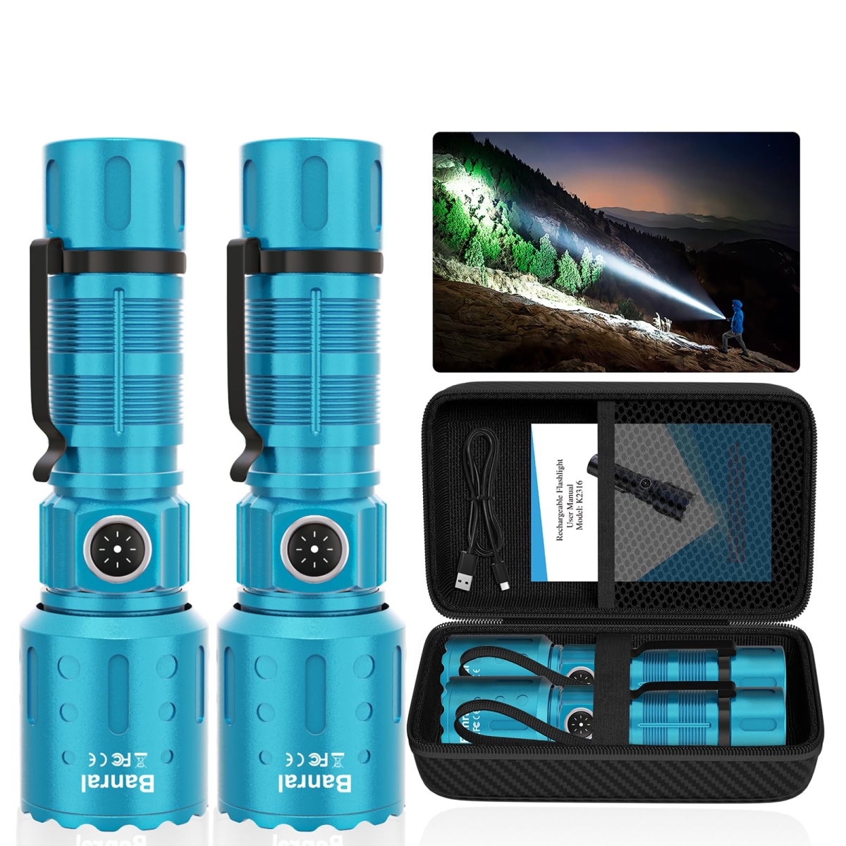 NT84781 Flashlights High Lumens Rechargeable, 20000 Lumens Super Bright Long Range LED Tactical Pocket Flashlight - Terracotta