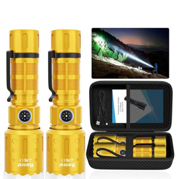 NT84797 Flashlights High Lumens Rechargeable LED Tactical Pocket Flashlight, 6 Modes, Waterproof - Yellow & Gold