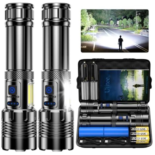NT84804 Flashlights High Lumens Rechargeable LED Flashlight 2000 Lumens, Super Bright with 7 Modes - Pack of 2