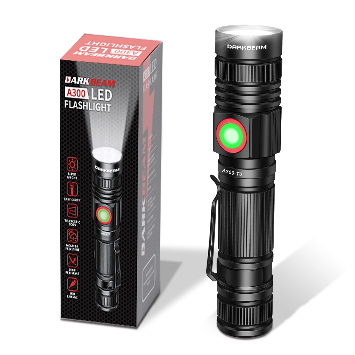 NT84806 DARKBEAM LED Rechargeable Flashlights, 2000 Lumens, Pocket Size, Focus Adjustable, Water Resistant