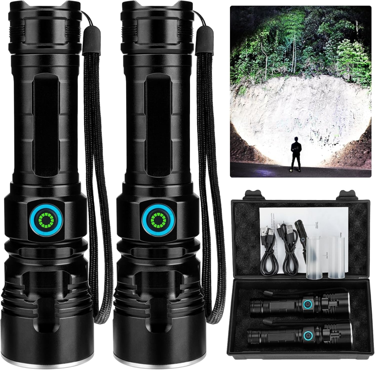 NT84813 Rechargeable Flashlights 990000 High Lumens Super Bright LED Flash Light, IPX5 Waterproof Torch - Pack of 2