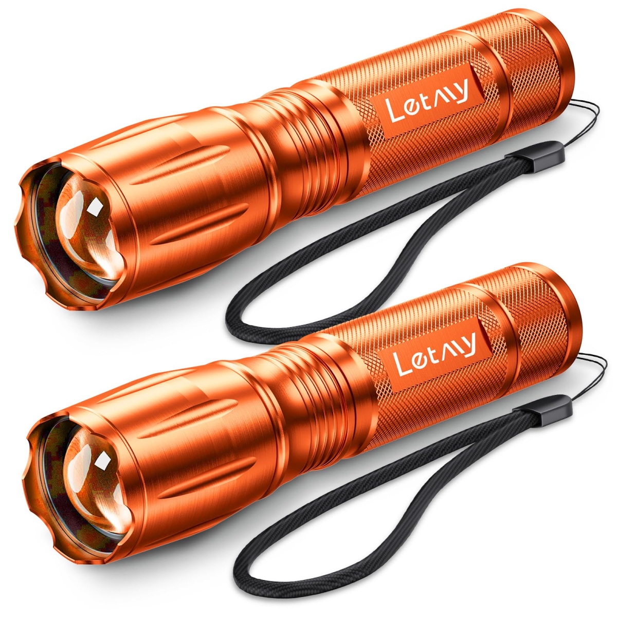 NT84842 LETMY Tactical Flashlight S2000 Bright LED Flashlights, 5 Modes Zoomable Waterproof for Home Emergency Camping - Orange - Pack of 2