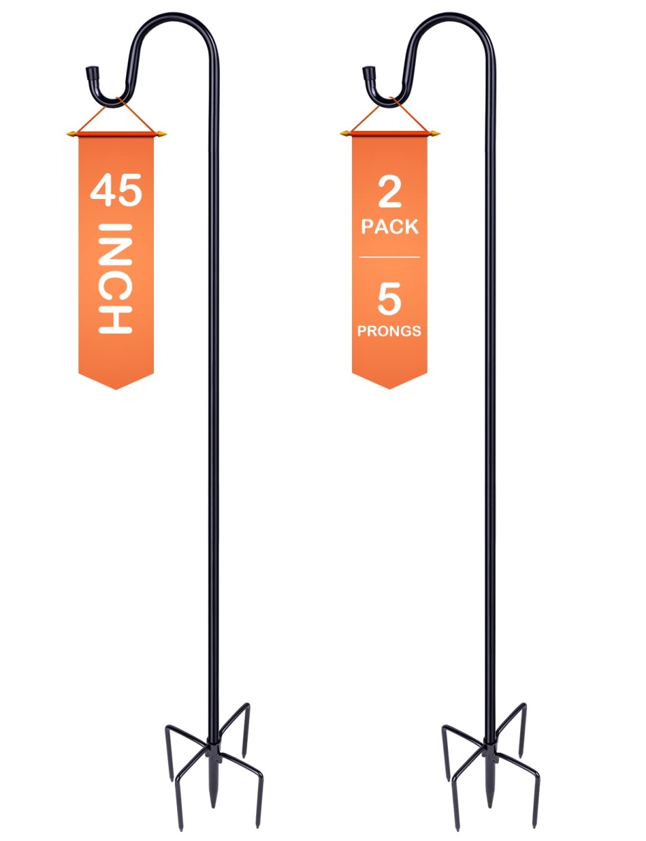 NT84885 Ottsuls Bird Feeder Pole, 45 in. Heavy Duty Shepherds Hooks with Adjustable Stand Hanger - Pack of 2