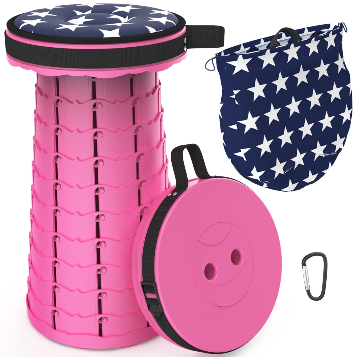 NT84924 ALEVMOOM Portable Telescoping Stool with Cushion & Bag-Retractable Folding Stool for Adults - 440 lbs Capacity