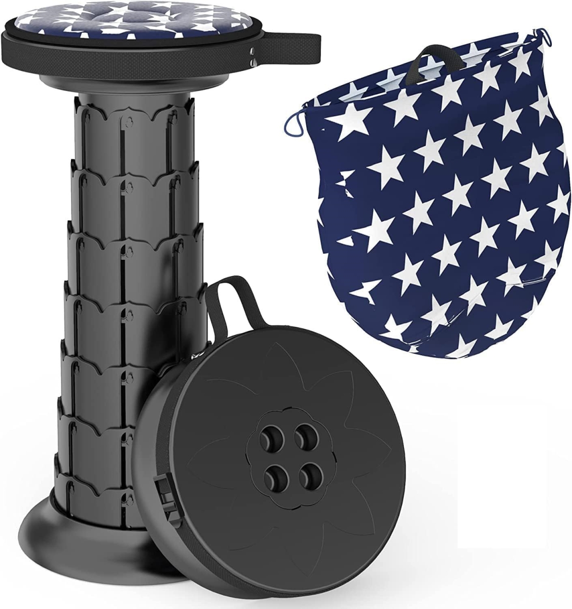 NT84927 20.4 in. ALEVMOOM Portable Collapsible Folding Stool with Cushion, 550 lbs Capacity, for Camping, Hiking, Garden, BBQ