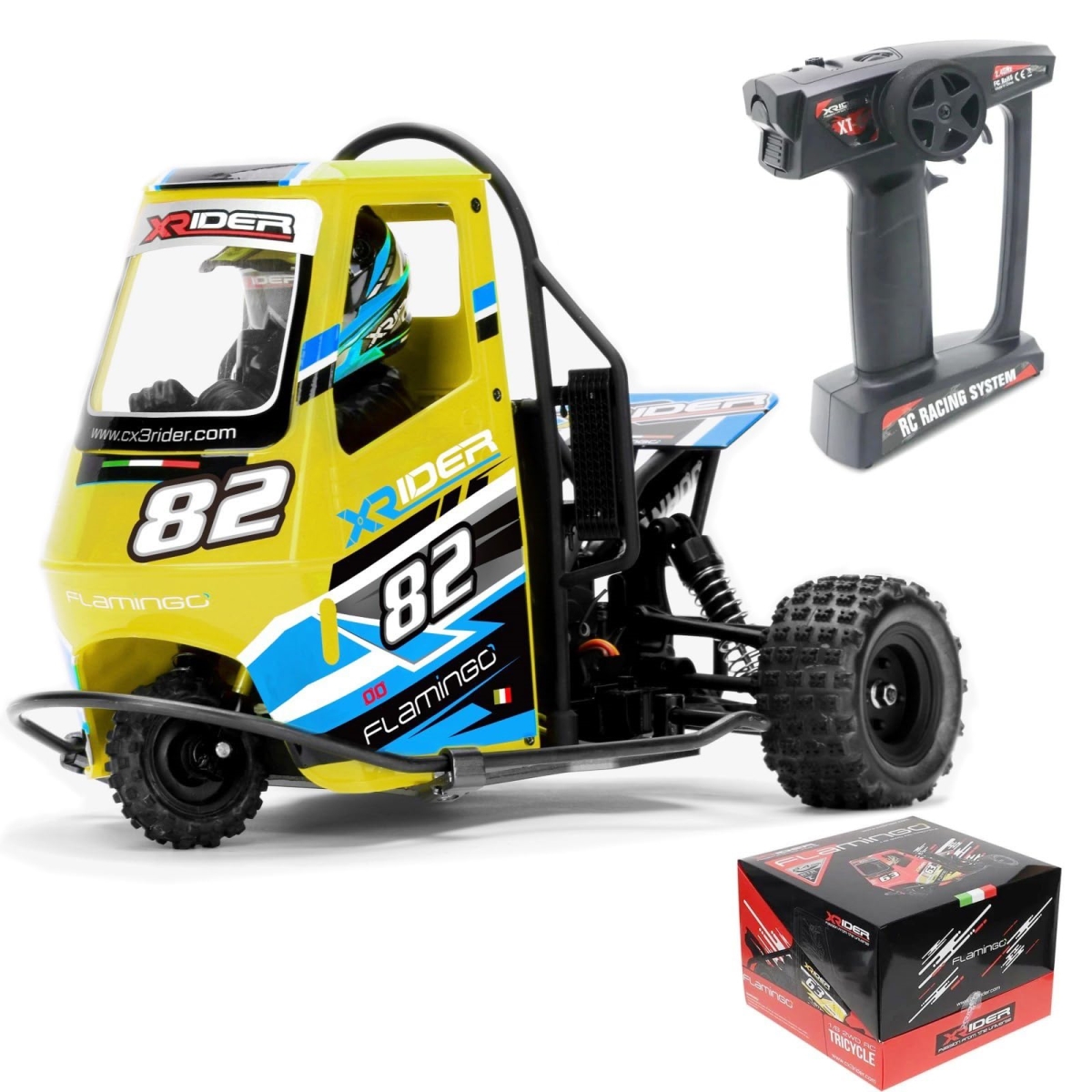 NT84963 1-8 Scale Remote Control X-Rider Flamingos High Speed Electric Tricycle Motorcycle RTR Drift Model - Yellow