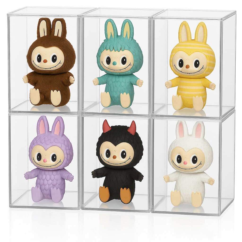 NT85005 Premium Magnetic Protective Hard Case for Labubu Dolls & Keychains, Clear Acrylic Stackable Display Box