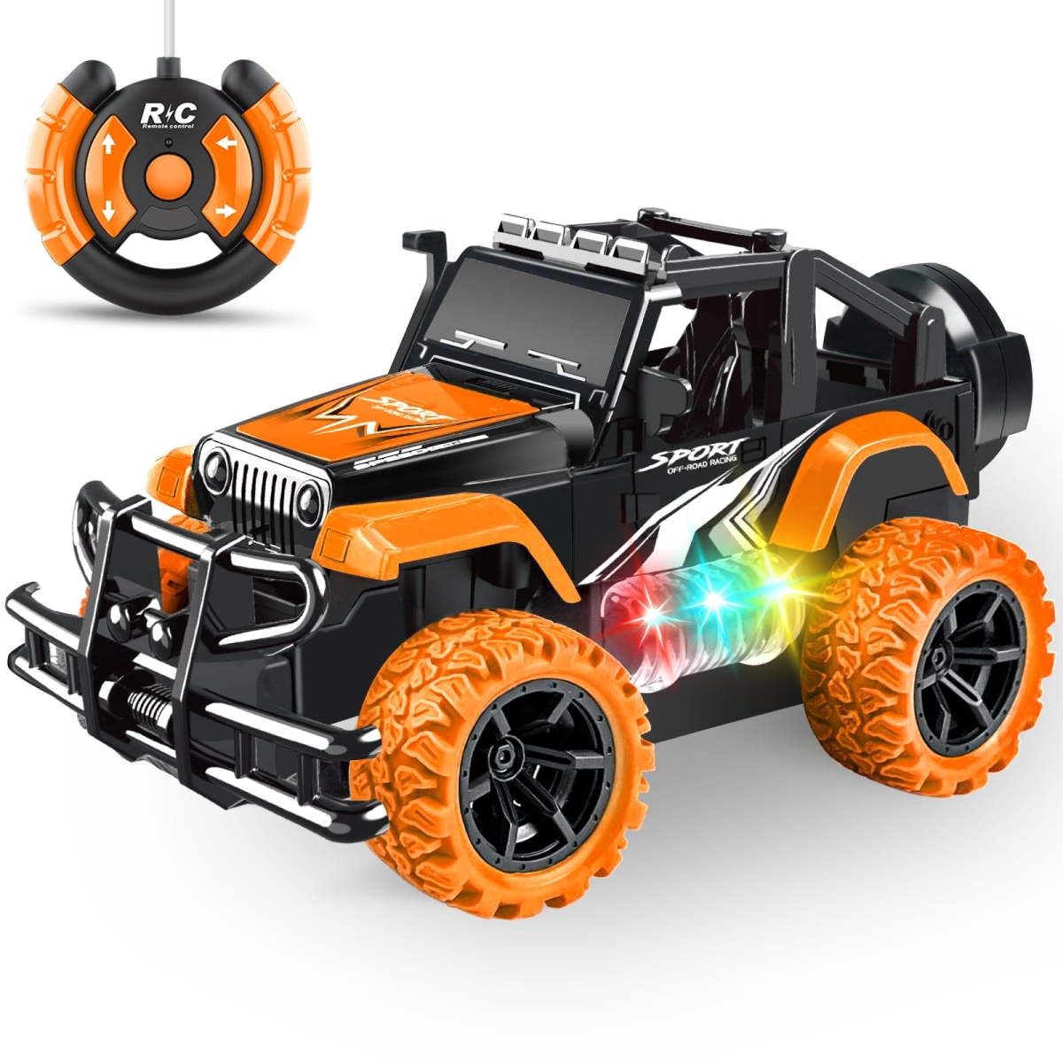 NT85079 Remote Control Car for Kids, Off-Road Remote Control Racing Truck with LED Lights, Orange