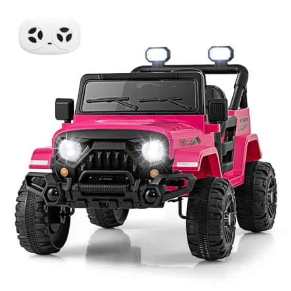 NT85126 OLAKIDS 12V Ride On Truck for Kids with Remote Control, Bluetooth, LED Lights, Music Player - Pink