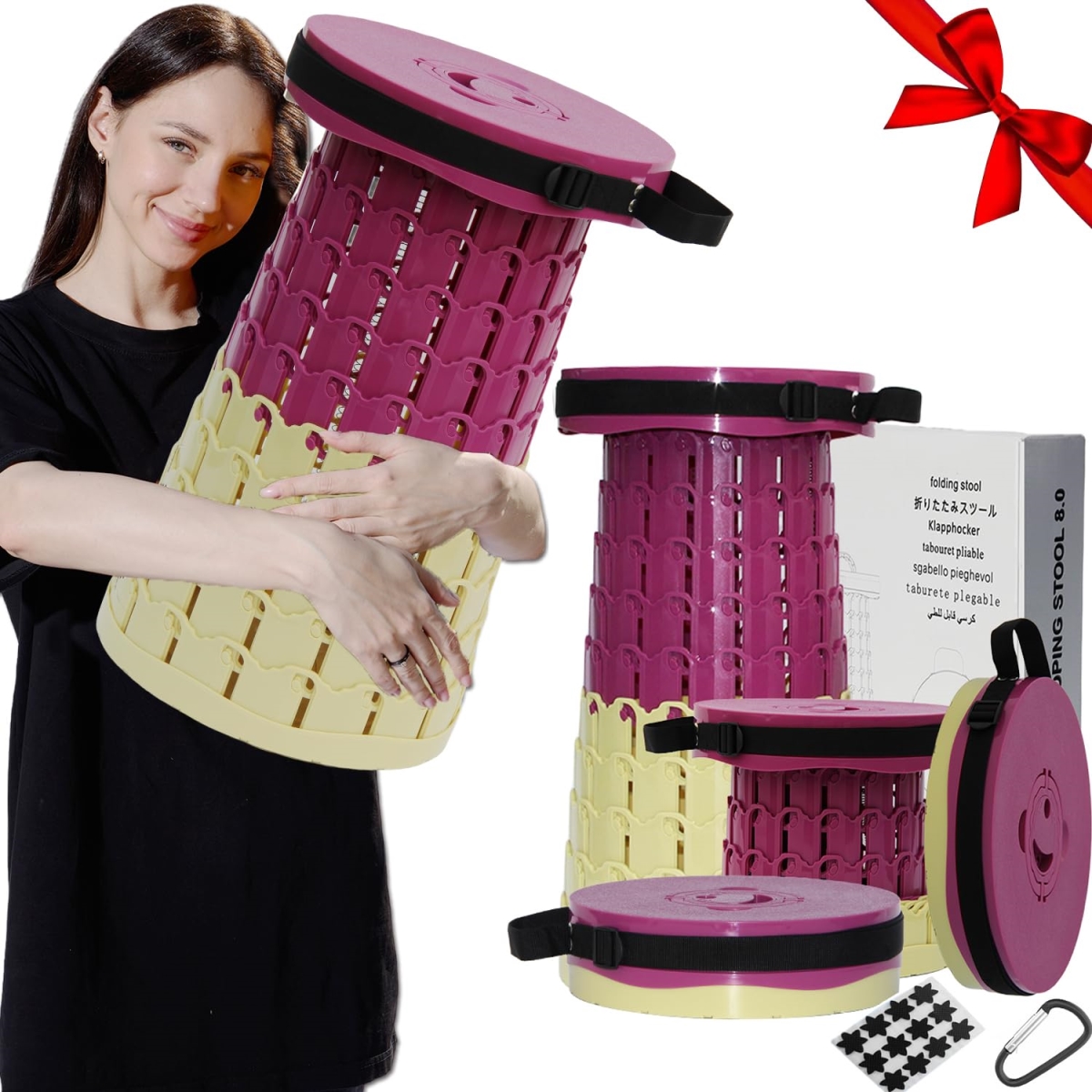 19.7 in. Portable Collapsible Folding Stool with Cushion, Heavy Duty, Max Load 1000 lbs, for Camping, Fishing, Hiking, BBQ