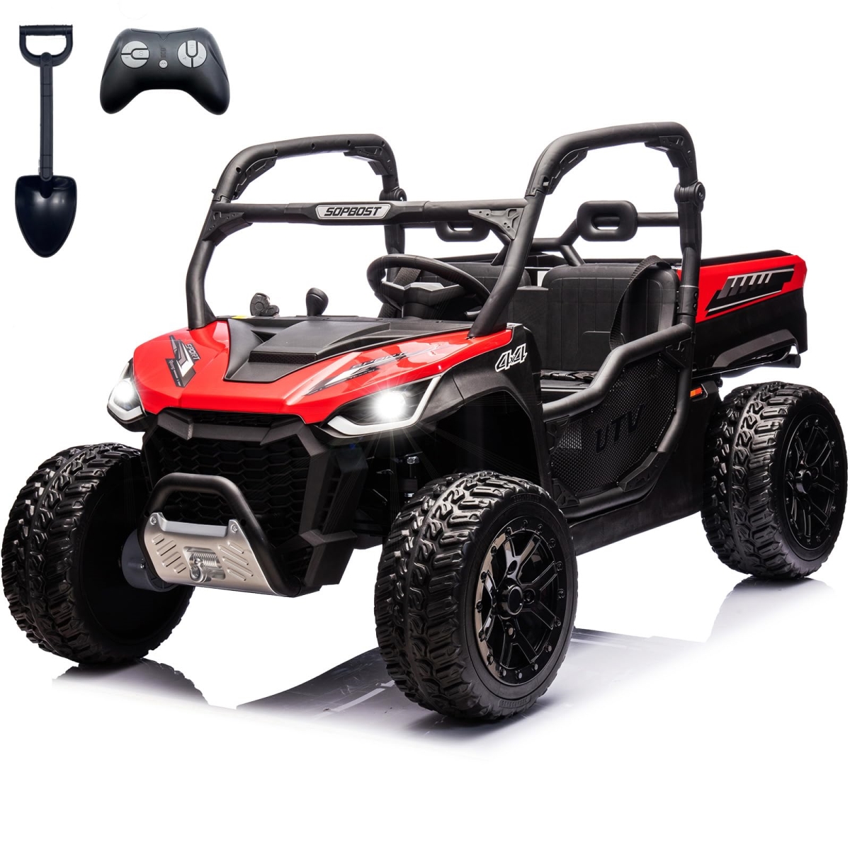 NT85229 XL 24V 4WD Kids UTV Ride On Dump Truck with Electric Bed, 2 Seater, Remote Control, EVA Tires, Red