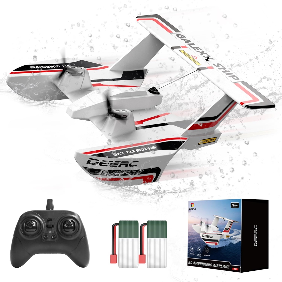 NT85279 DEERC Remote Control Plane, Amphibious Tri-Phibian Aircraft, 3 Channel Remote Control Plane with 2 Batteries