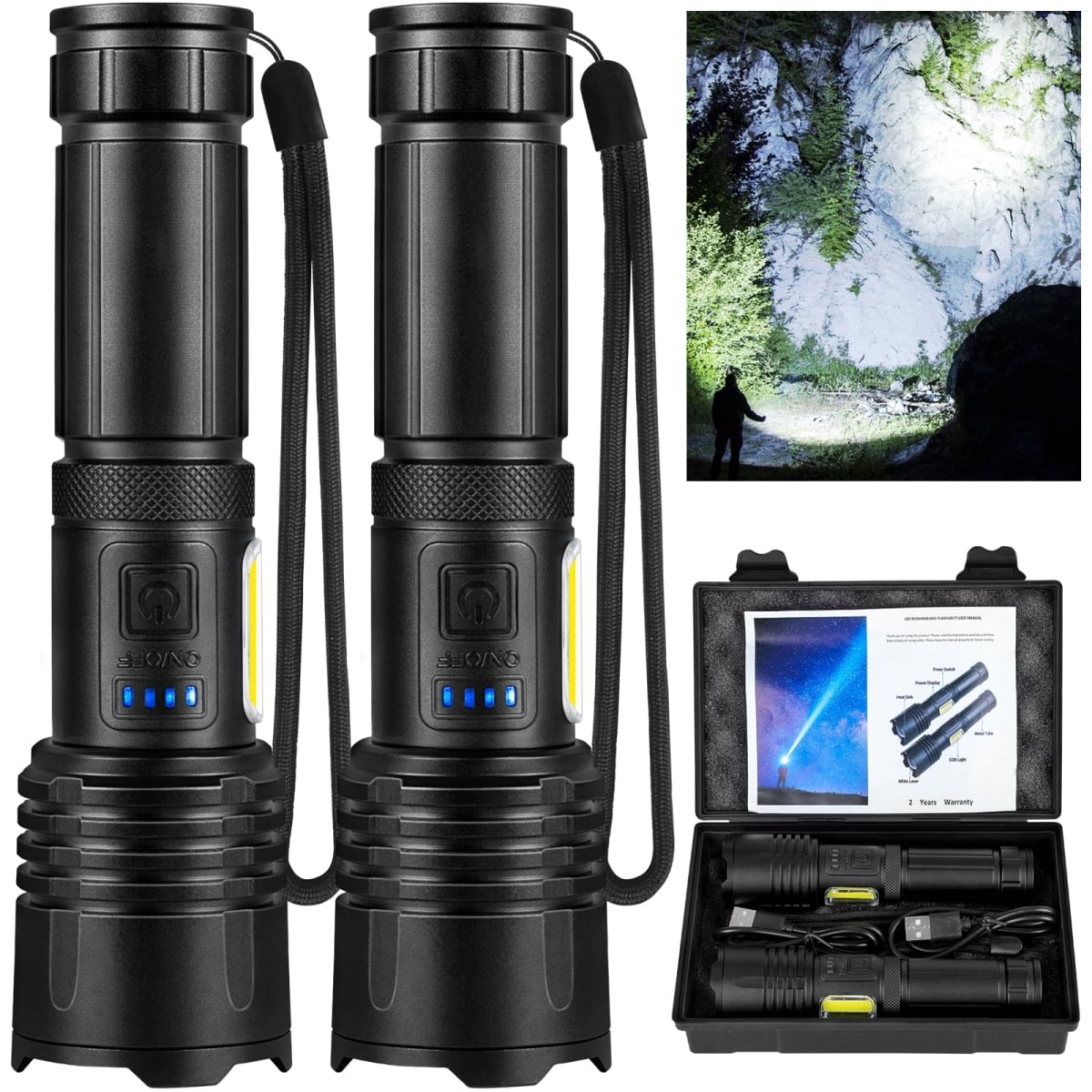 NT85284 Rechargeable 3, 000 Lumens LED Flashlights - Pack of 2