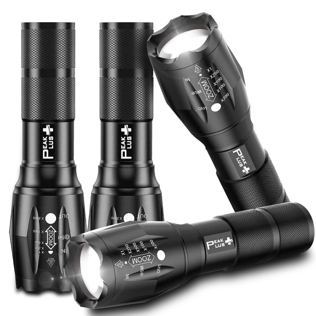 NT85341 Peak Plus LED Flashlights High Lumens, Tactical Flash Lights - Super Bright Waterproof Zoomable 5 Modes - Pack of 4