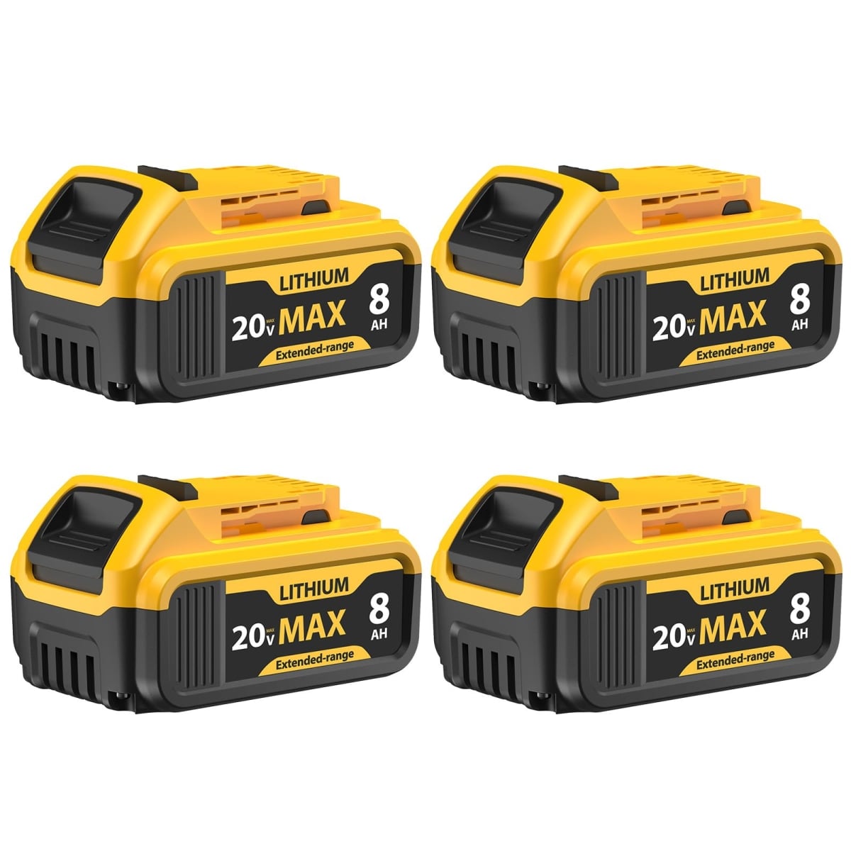 8000 mAh Replacement Battery for DeWalt 20V Max, Compatible with DCB206, DCB200, DCB201, DCB207, DCB203, DCB205 - Pack of 4