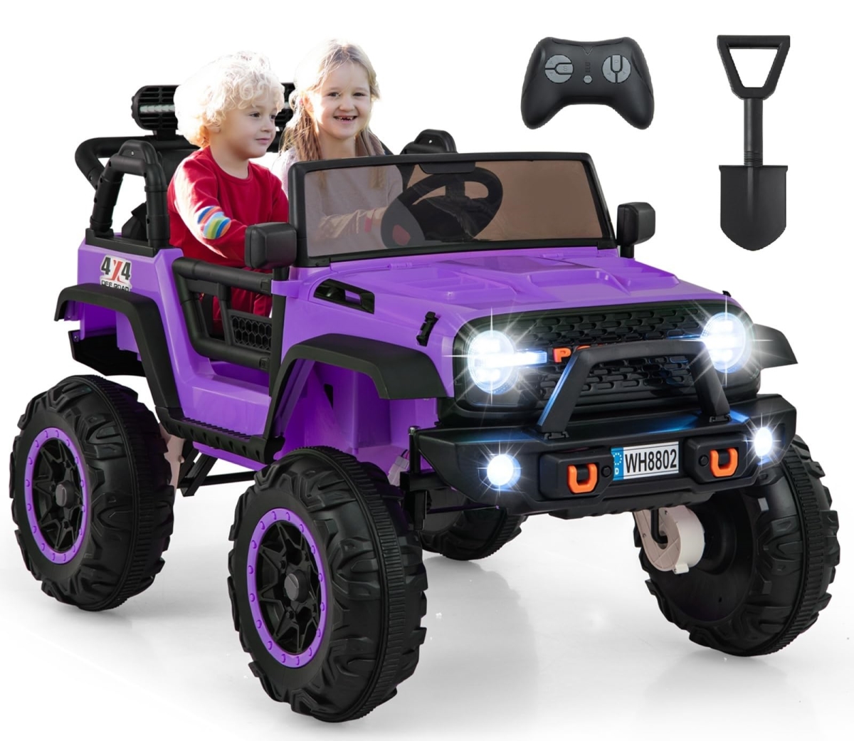 NT85355 OLAKIDS 24V Ride On Car, 2WD-4WD Switchable 2 Seater Kids Electric Jeep Truck with Remote Control - Violet