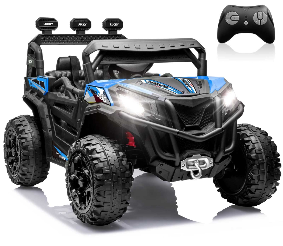 NT85360 ANPABO 24V 4X4 Ride On Car Truck with Remote Control, Switchable 4WD-2WD, Kids UTV, Electric Car for Kids - Blue