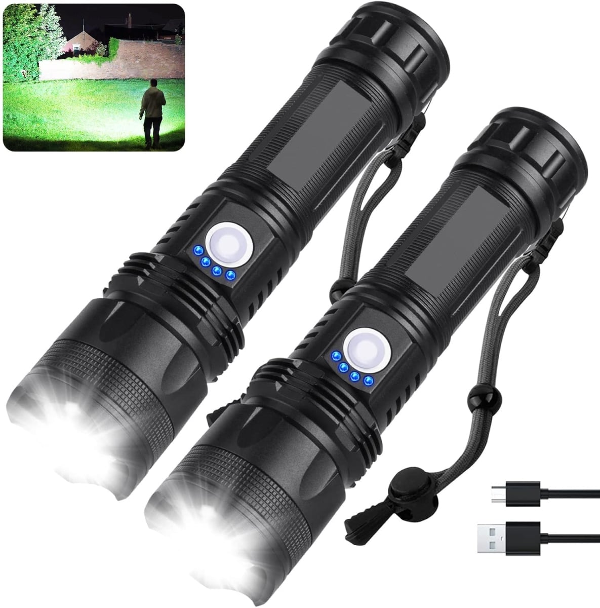 NT85438 Rechargeable Flashlights 990, 000 High Lumens - Super Bright LED with 5 Modes, Waterproof for Home, Camping - Pack of 2