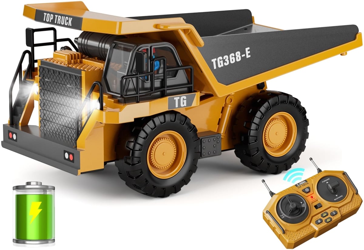 NT85440 Remote Control Dump Truck Toys, 9-Channel Remote Control with Metal Bed & Light, Rechargeable Battery