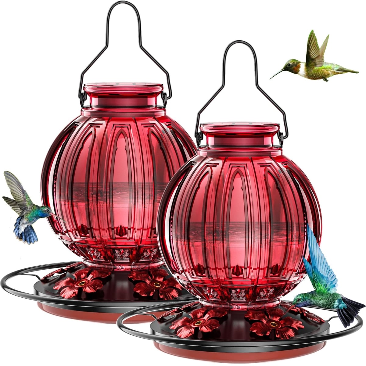 NT85560 26 oz Glass Hummingbird Feeder, Red - Pack of 2