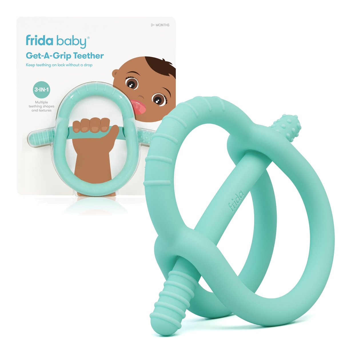 NT85590 Frida Baby Get-A-Grip Teether for Teething Relief, 100 Percent Food-Grade Silicone, Teal