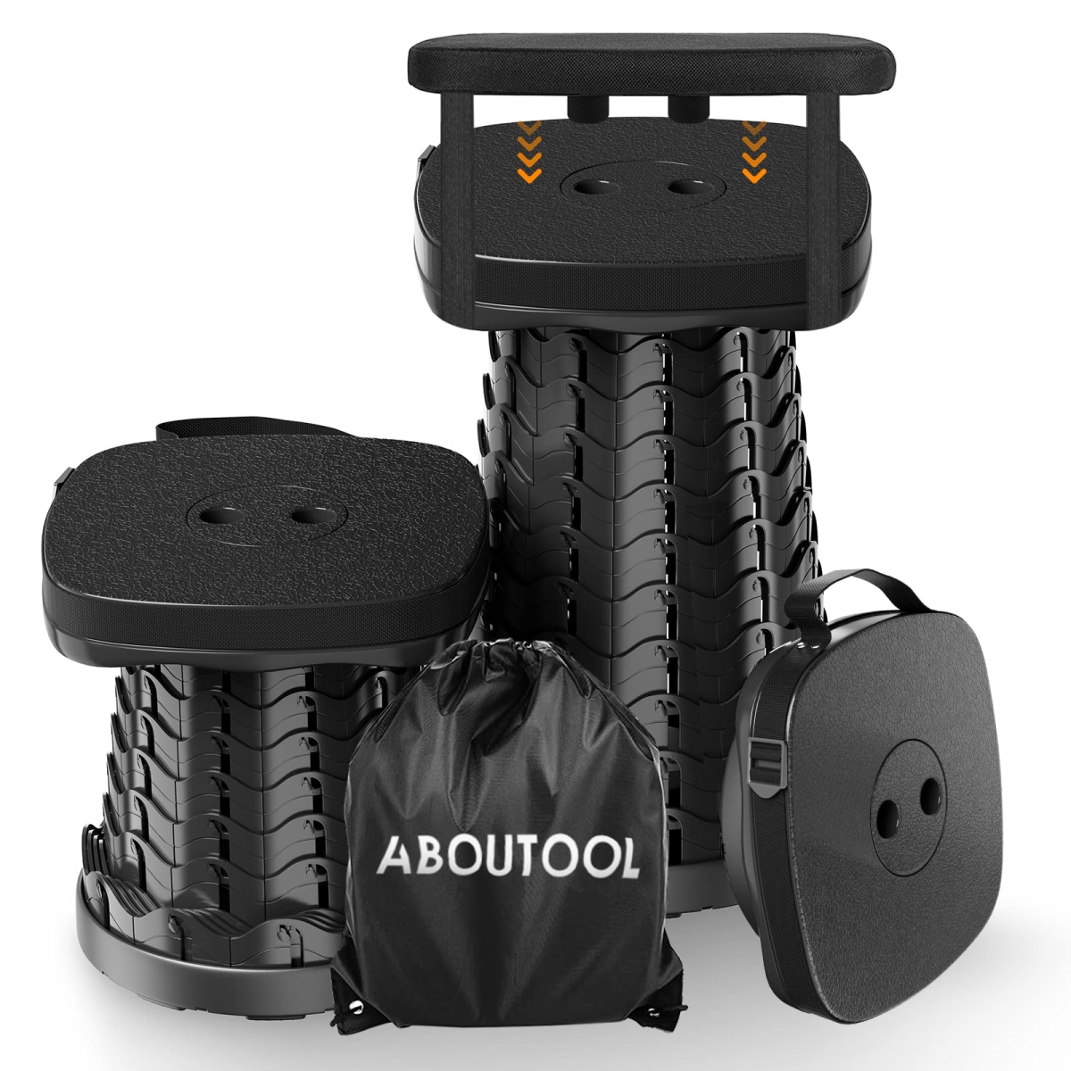 NT85645 Folding Camping Stool - Square Collapsible Portable Seat with Elastic Cushion & Adjustable Bag
