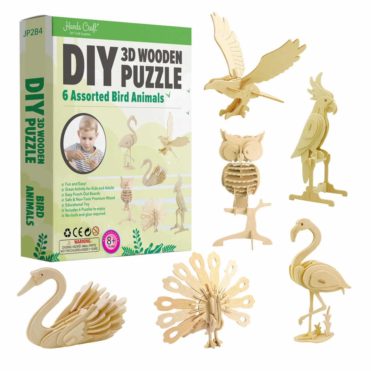 NT85716 Hands Craft DIY 3D Wooden Puzzle Bird Animals Bundle Set Brain Teaser Educational Toys