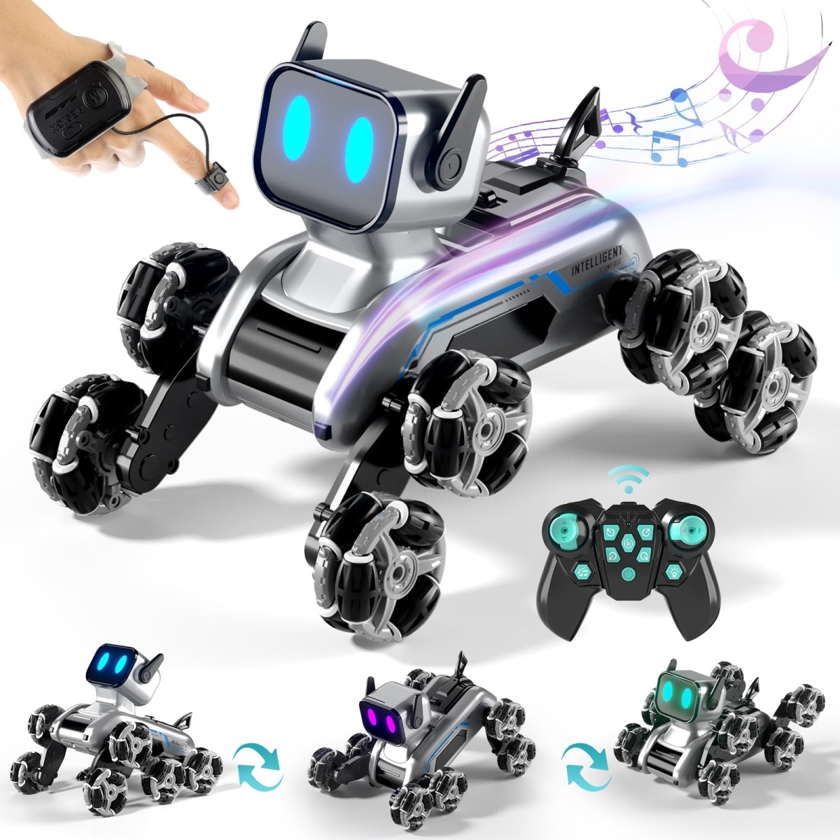 NT85782 Remote Control Robot Toys, 8WD Gesture Sensing Stunt Remote Control Robot Dog for Kids