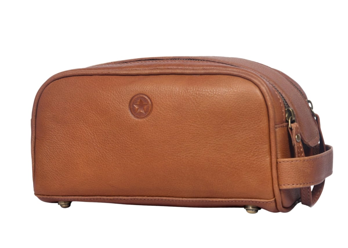 NT85954 10 in. Premium-Leather Toiletry Travel Pouch with Waterproof Lining