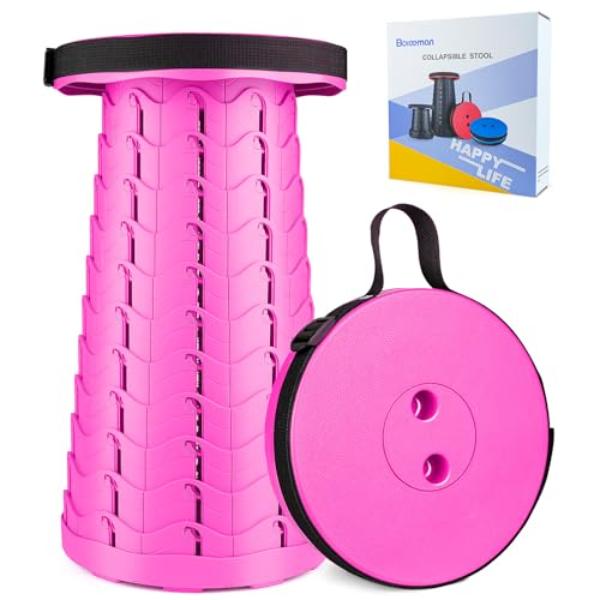 Boreeman Upgraded Folding Stool, Lightweight & Sturdy, 400 lbs Capacity, Portable for Camping, Fishing, Hiking, BBQ - Pink