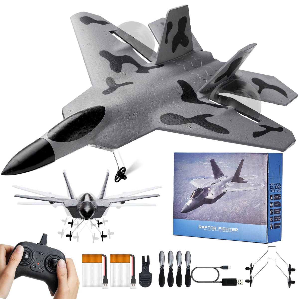 NT86021 VEVOR Remote Control Plane 2 Channel Remote Control Airplane with 6-Axis Gyro Stabilizer & 2 Batteries