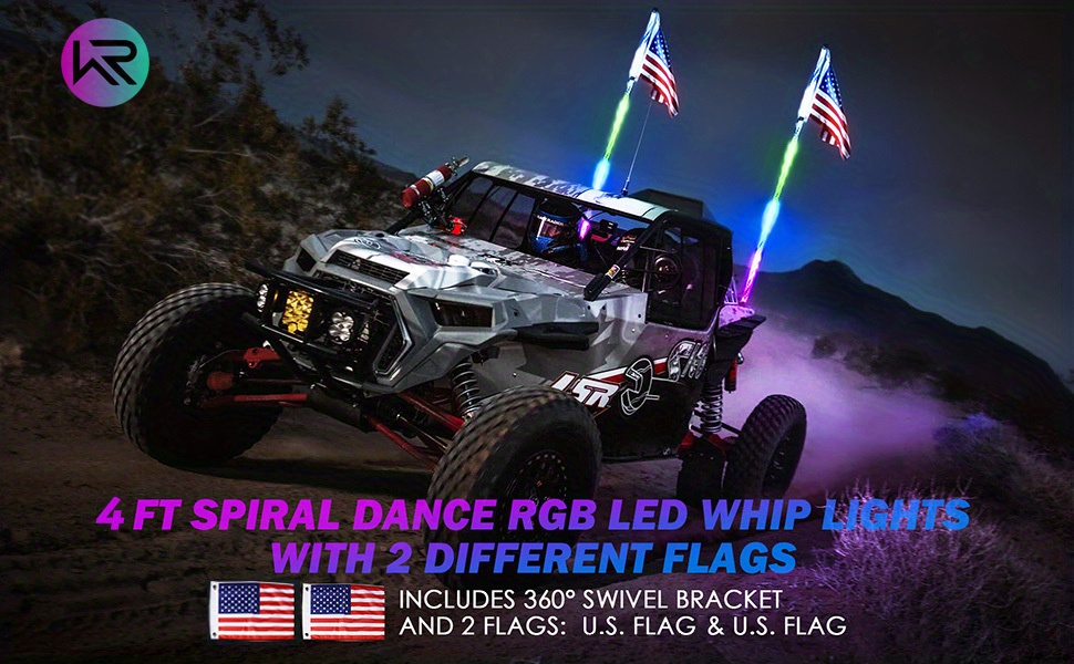 NT31073 4 ft. RGB LED Whip Lights with Remote Control, 2 Piece