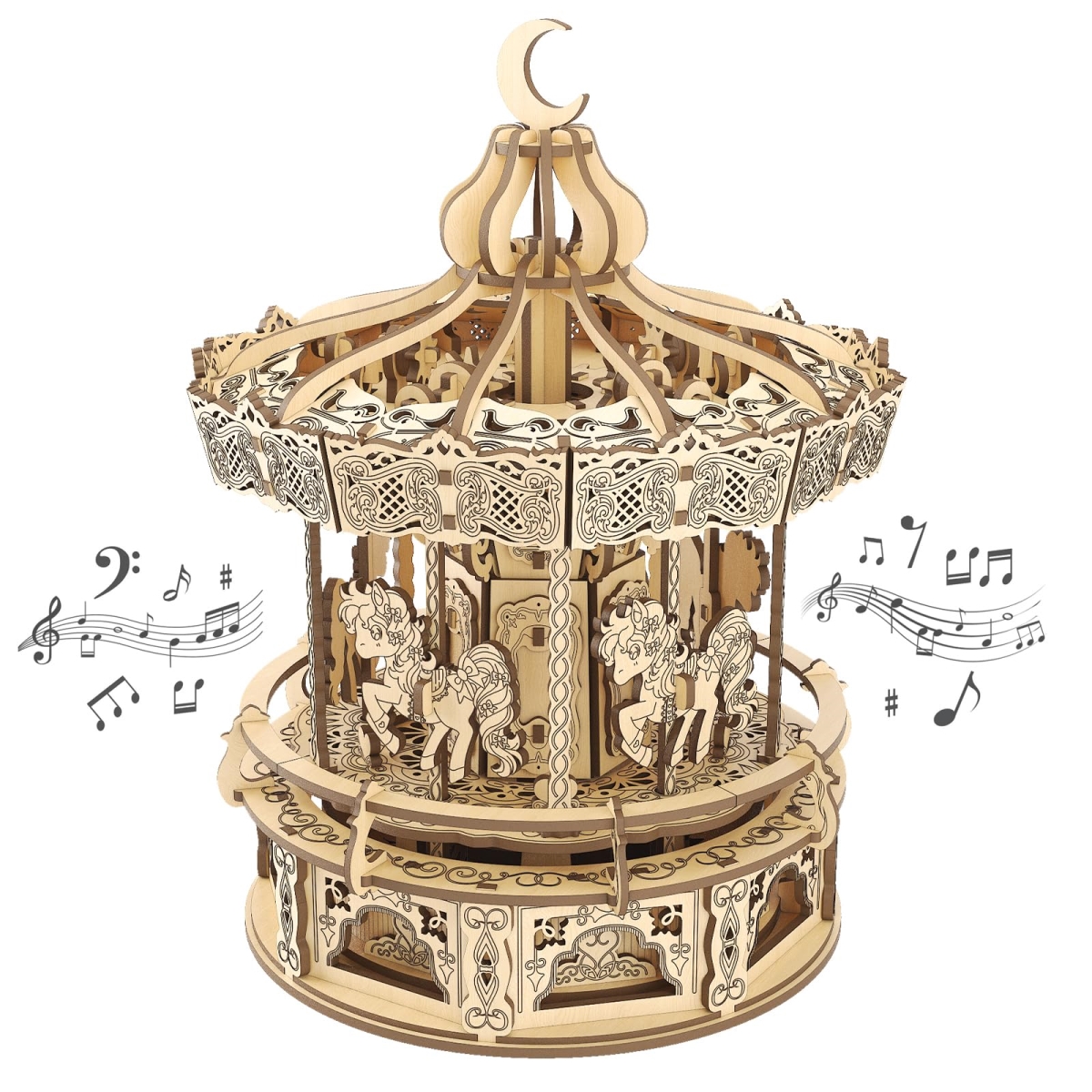 NT86109 3D Wooden Puzzle for Adults - DIY Wooden Music Box, Merry-go-Round Model Kit - 274 Piece
