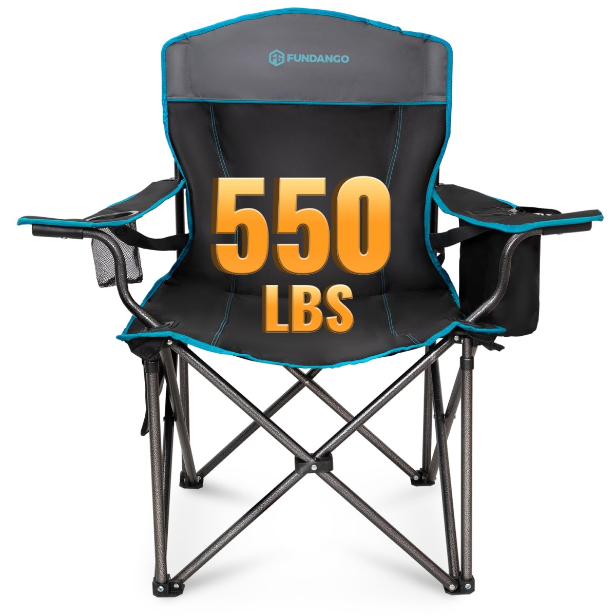 NT86143 FUNDANGO Oversized Fold Camping Chair for Adults, 550 lbs with Cushion Seat & Back, Carry Bag Included, Black & Gray