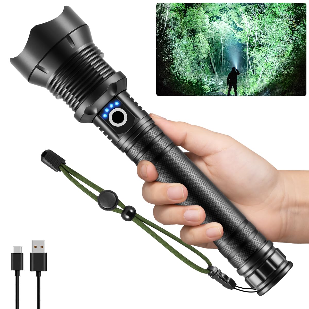 NT86189 High Lumens Rechargeable Flashlights with Adjustable Focus & 5 Modes