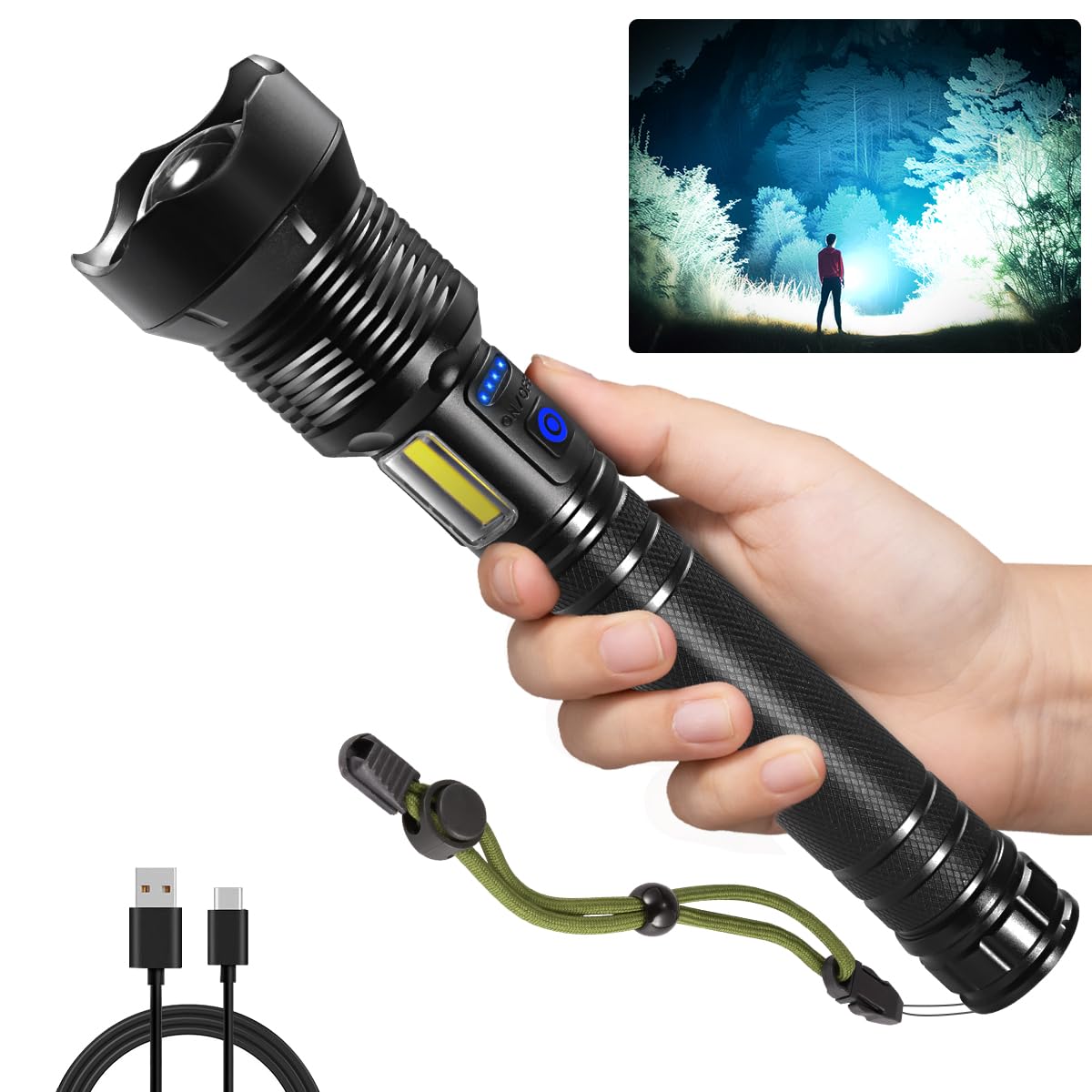 NT86190 Flashlights High Lumens Rechargeable Tactical Flashlight with Adjustable Focus & 8 Modes